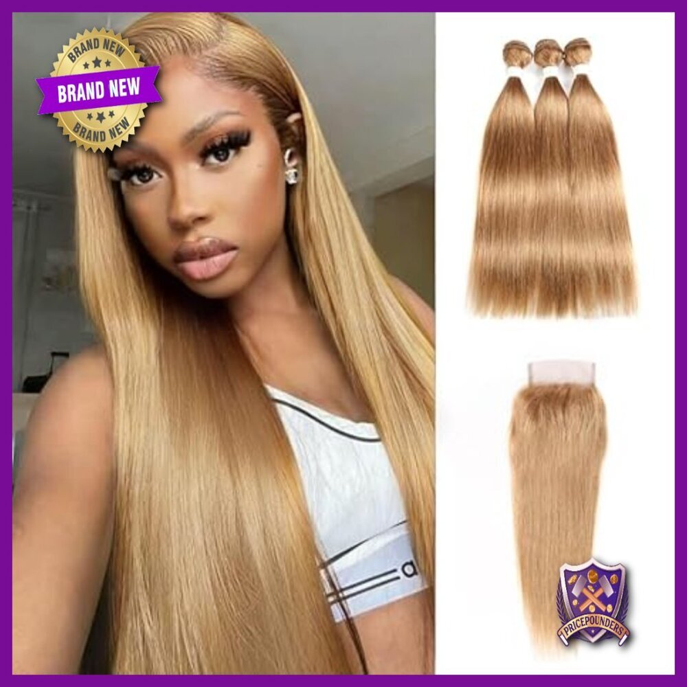 Human Hair Bundles with Lace Closure 8 10 12 Inch Straight Brazilian Virgin
